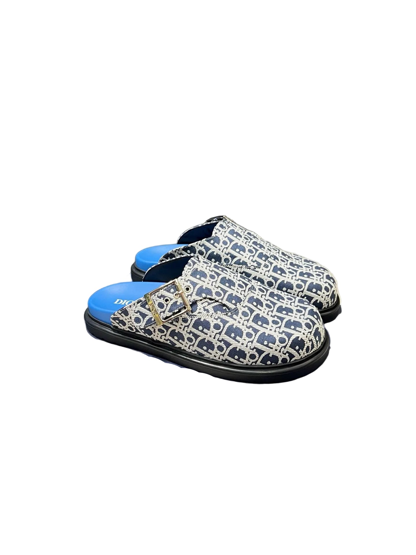 Oblique-Pattern Shearling Slip-On Mules blue